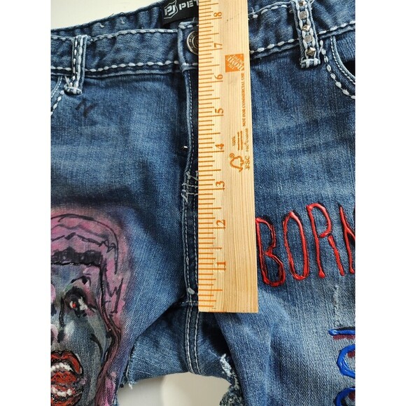 Denim Chaps Style Petrol Custom Cut Biker PUNK Jeans Distressed Custom Sz 31 - Picture 9 of 12